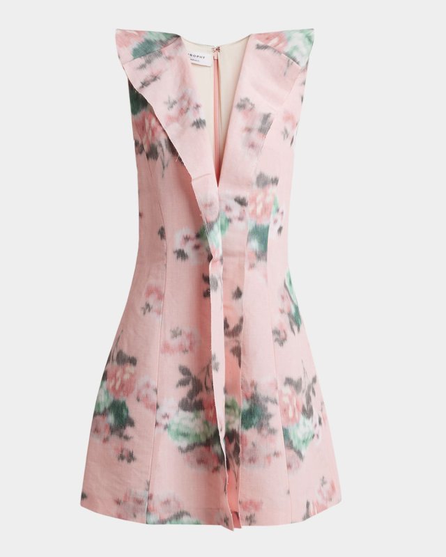 Blur Floral-Print Ruffle Sleeveless Mini Dress